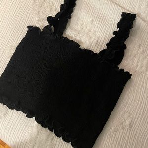 ribbed & ruffled black tank top